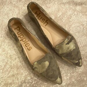 Brand New Hush Puppies Hazel Pointe Loafers Metal Camouflage Suede Slip On Flats